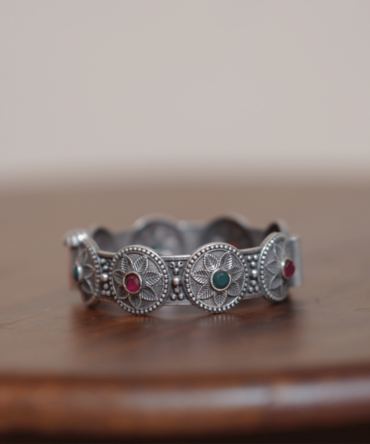 Floral Mandala Bangle — Oxidised Statement Bangle