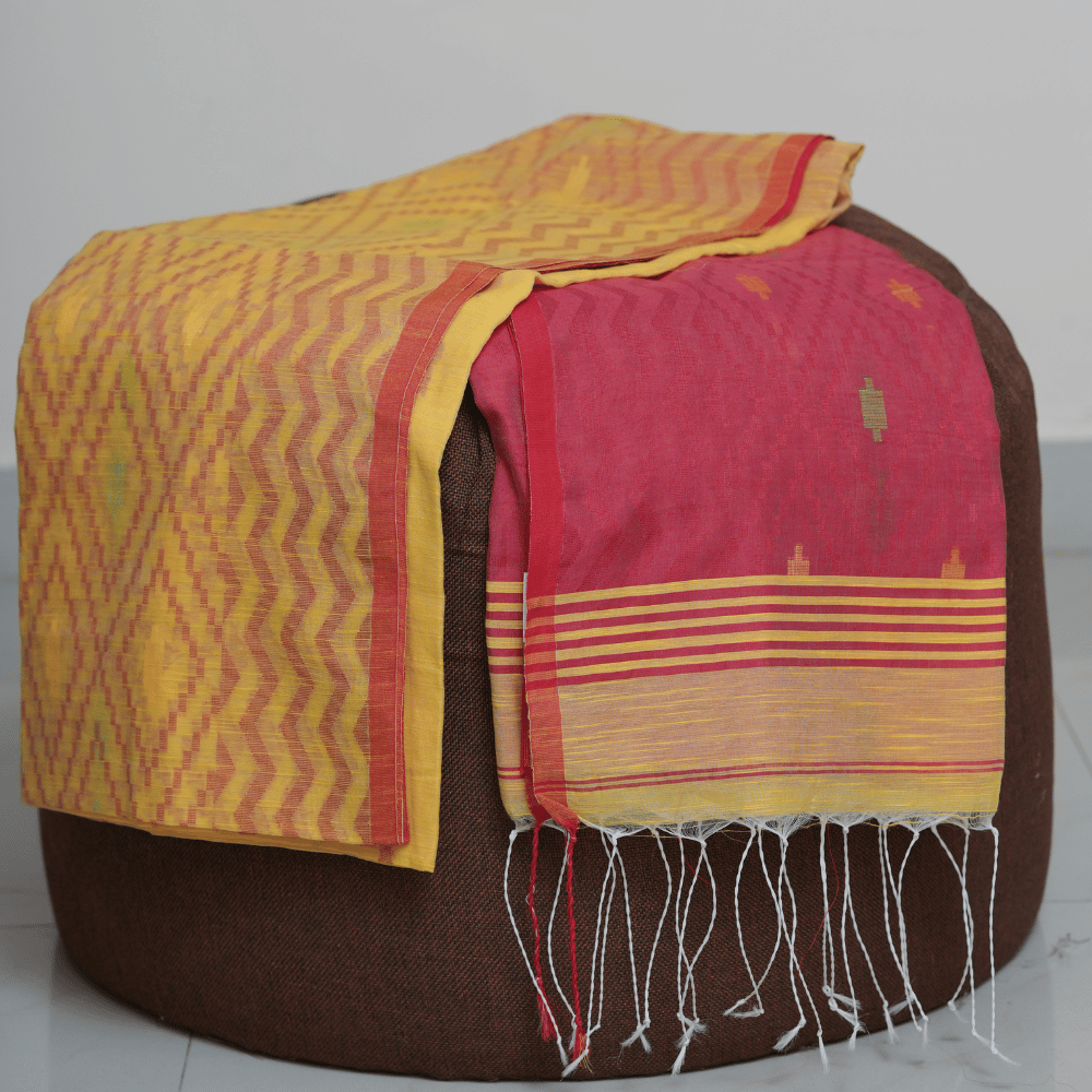 Sunshine Yellow Soft Cotton Handloom Saree with Tomato Red Contrast Pallu - Image 4