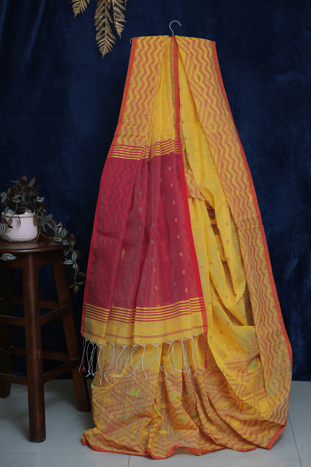 Sunshine Yellow Soft Cotton Handloom Saree with Tomato Red Contrast Pallu