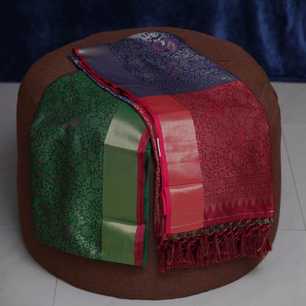 Emerald Green Soft Silk Saree with Multicolor Pallu and Golden Zari Weave - Image 4