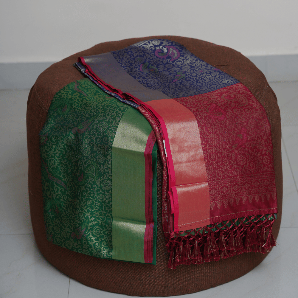 Emerald Green Soft Silk Saree with Multicolor Pallu and Golden Zari Weave - Image 3