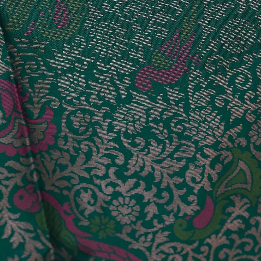 Emerald Green Soft Silk Saree with Multicolor Pallu and Golden Zari Weave - Image 5