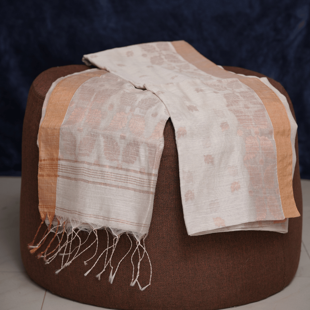 Handloom Off White handloom Cotton Saree with Border (Extra Width) - Image 3