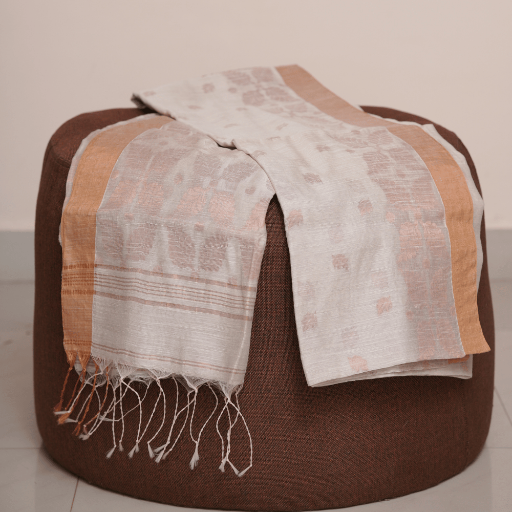 Handloom Off White handloom Cotton Saree with Border (Extra Width) - Image 4