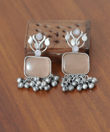 Dusty Rose Petal Drops — Oxidised Statement Earrings