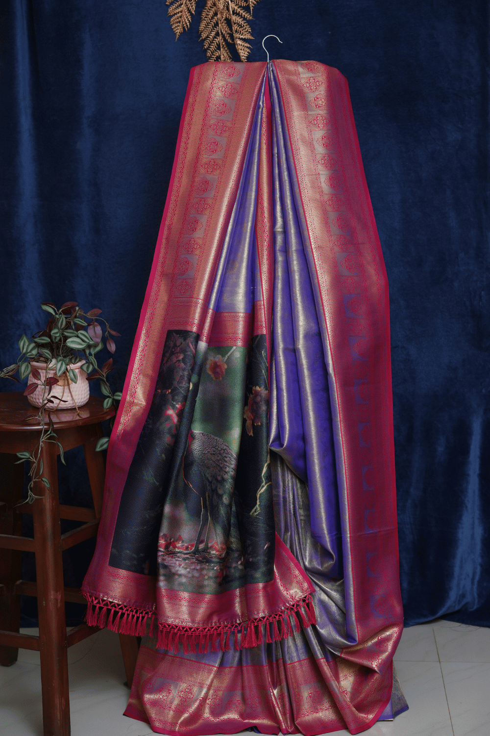 Lavender Silk Saree with Golden Zari and Crowned by a Peacock Pallu