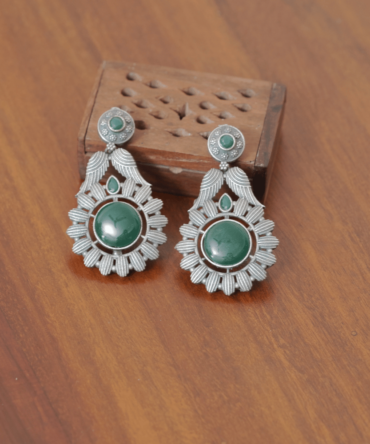 Emerald Aura Oxidised Drop Earrings