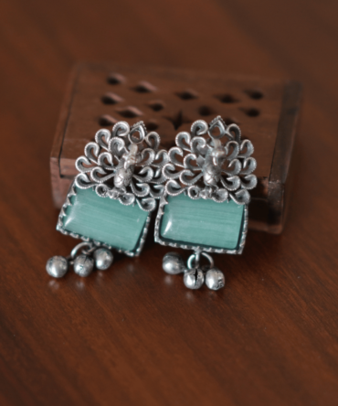 Square Peacock Oxidised Stud Earrings