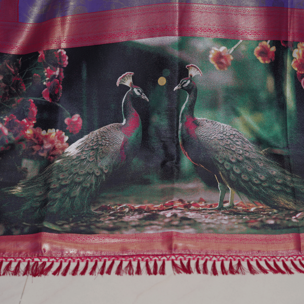 Lavender Silk Saree with Golden Zari and Crowned by a Peacock Pallu - Image 5