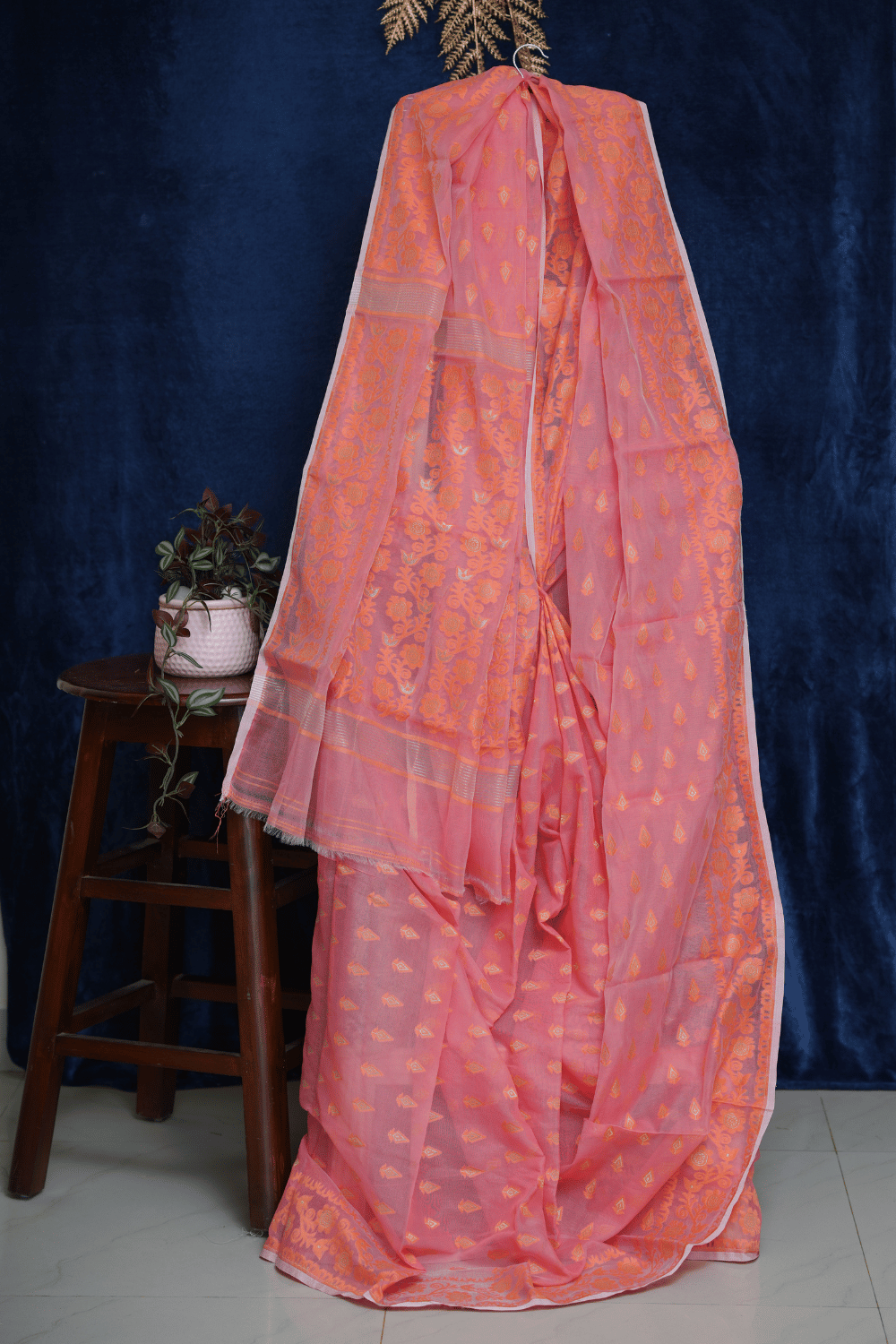 Peach Handloom Saree with Golden Butta Work
