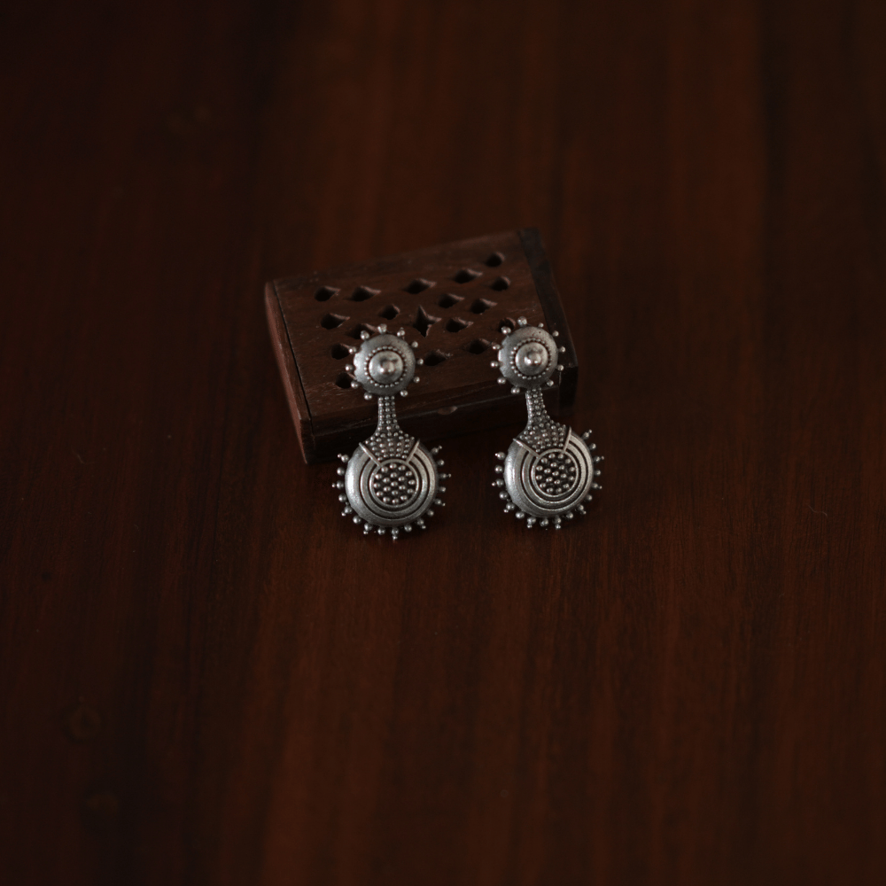 Round Tribal Oxidised Stud Danglers - Image 2