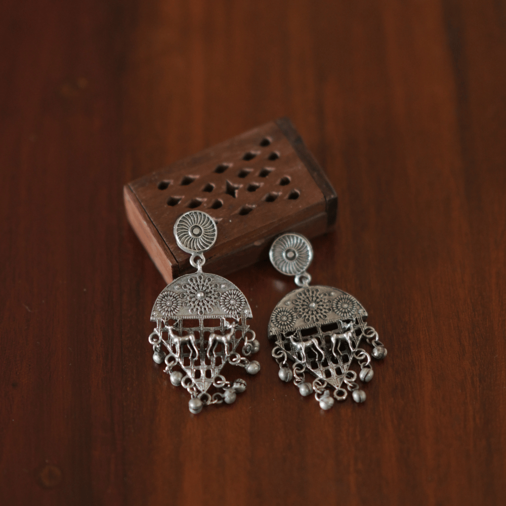 Deer Motif Oxidised Earrings - Image 2