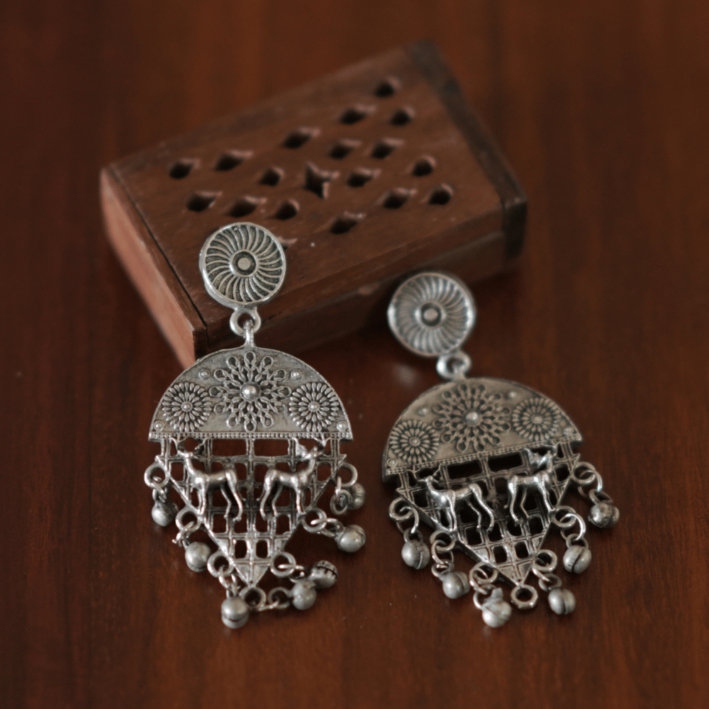 Deer Motif Oxidised Earrings
