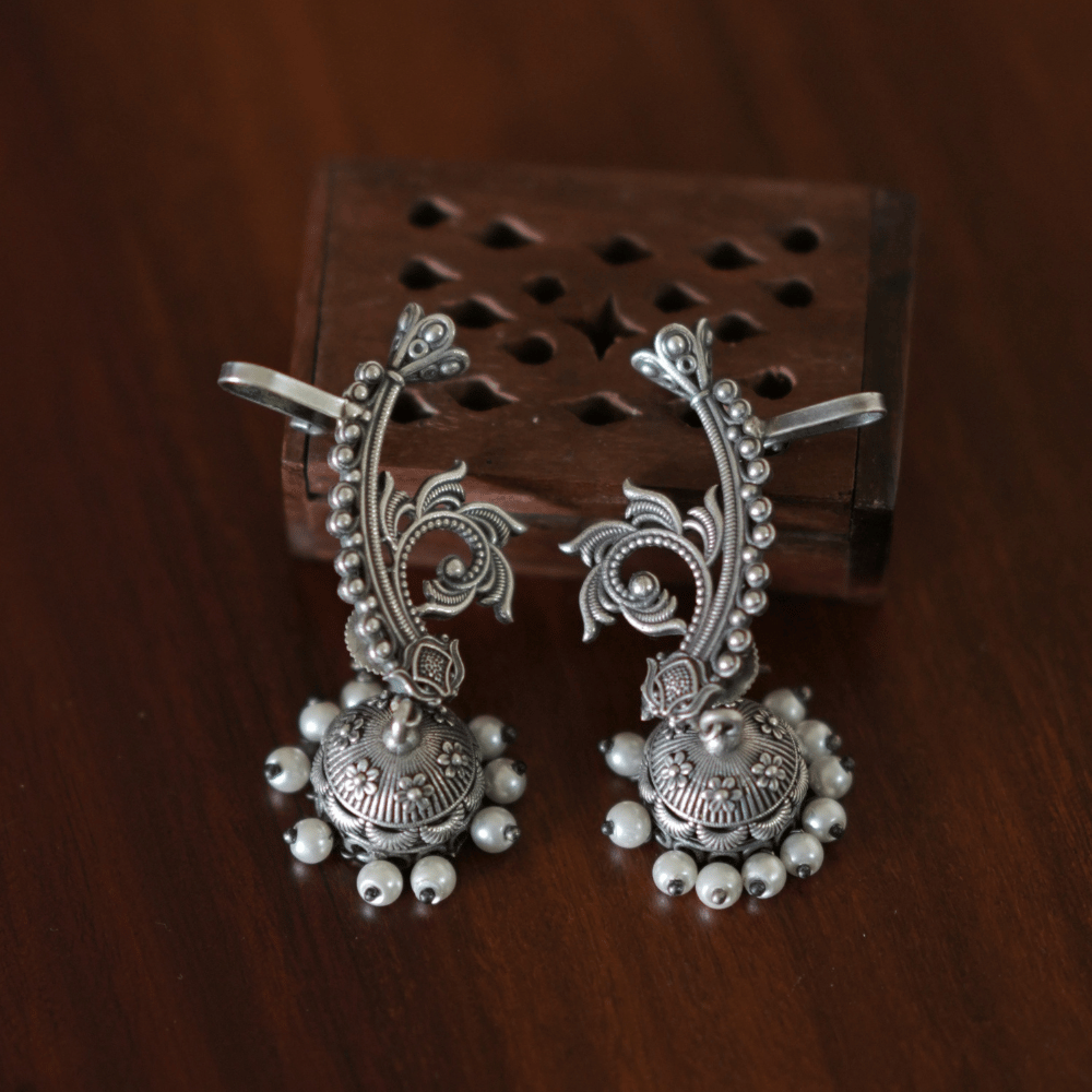 Floral Oxidised Earcuff Jhumka Earrings