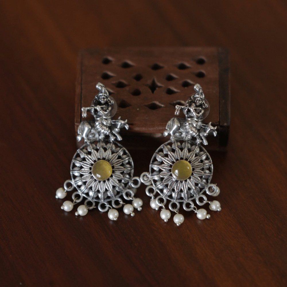 Lord Krishna Oxidised Earrings
