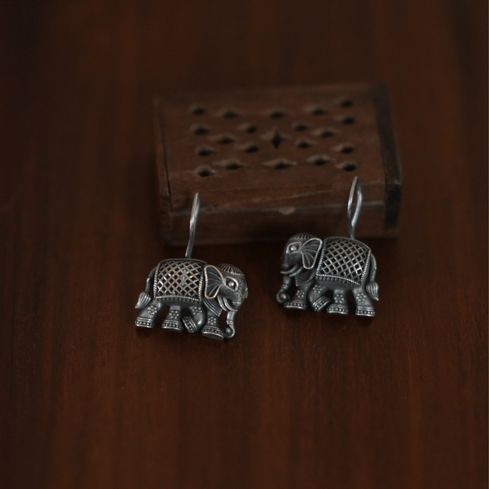 Oxidized Silver Elephant Earrings - Image 2