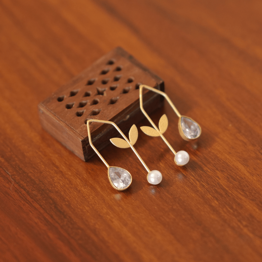 Gold Leaf Pearl Drop Earrings