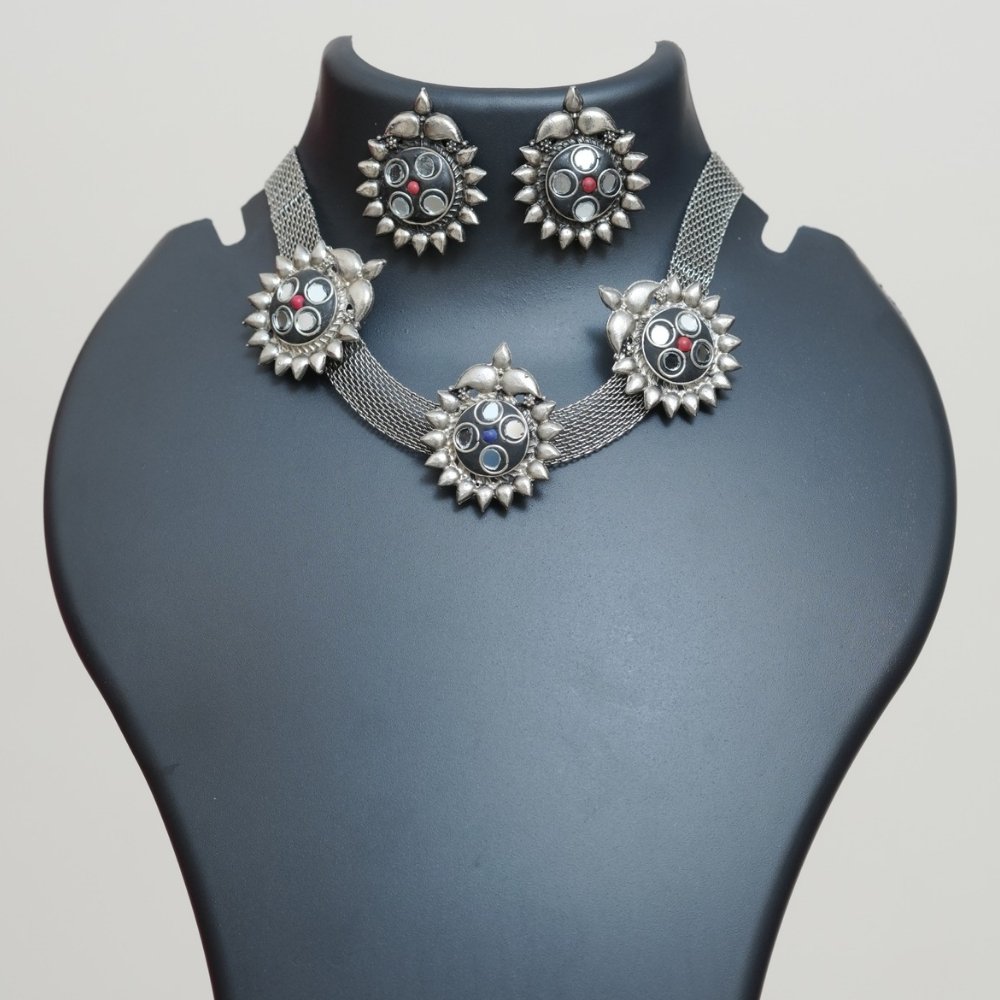 Sunflower Motif Oxidised Choker Set