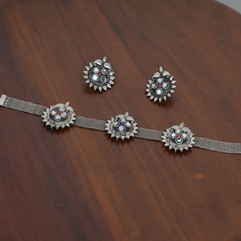 Sunflower Motif Oxidised Choker Set - Image 2