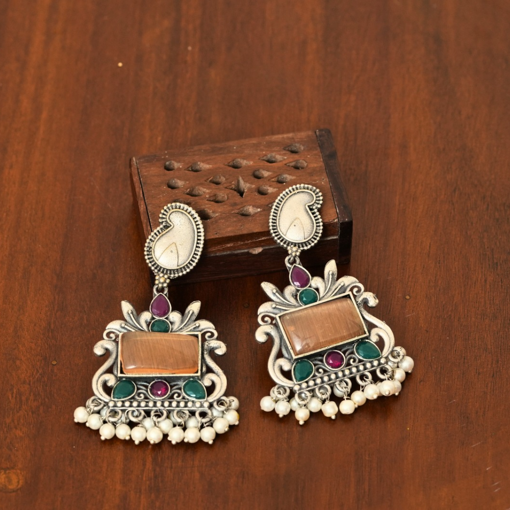 Copper Luster Drop Earrings — Oxidised Statement Dangler