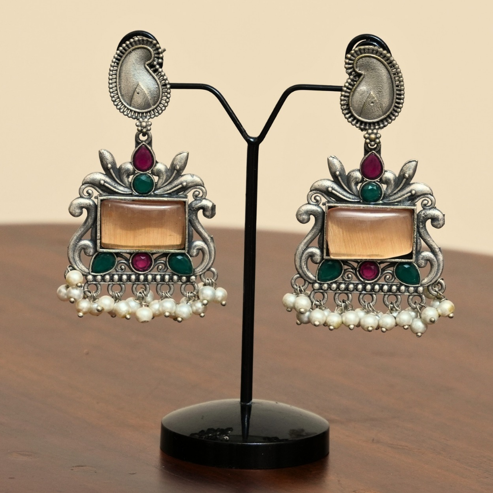 Copper Luster Drop Earrings — Oxidised Statement Dangler - Image 2