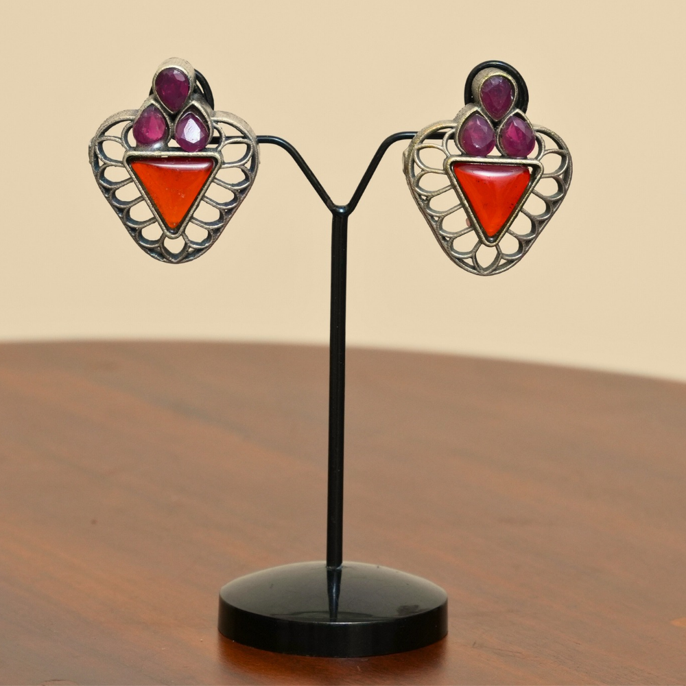 Radiant TriGlow Studs — Oxidised Statement Earrings - Image 2