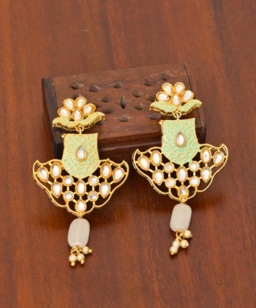 Mint Noor Chandeliers — Gold-Toned Kundan Earrings