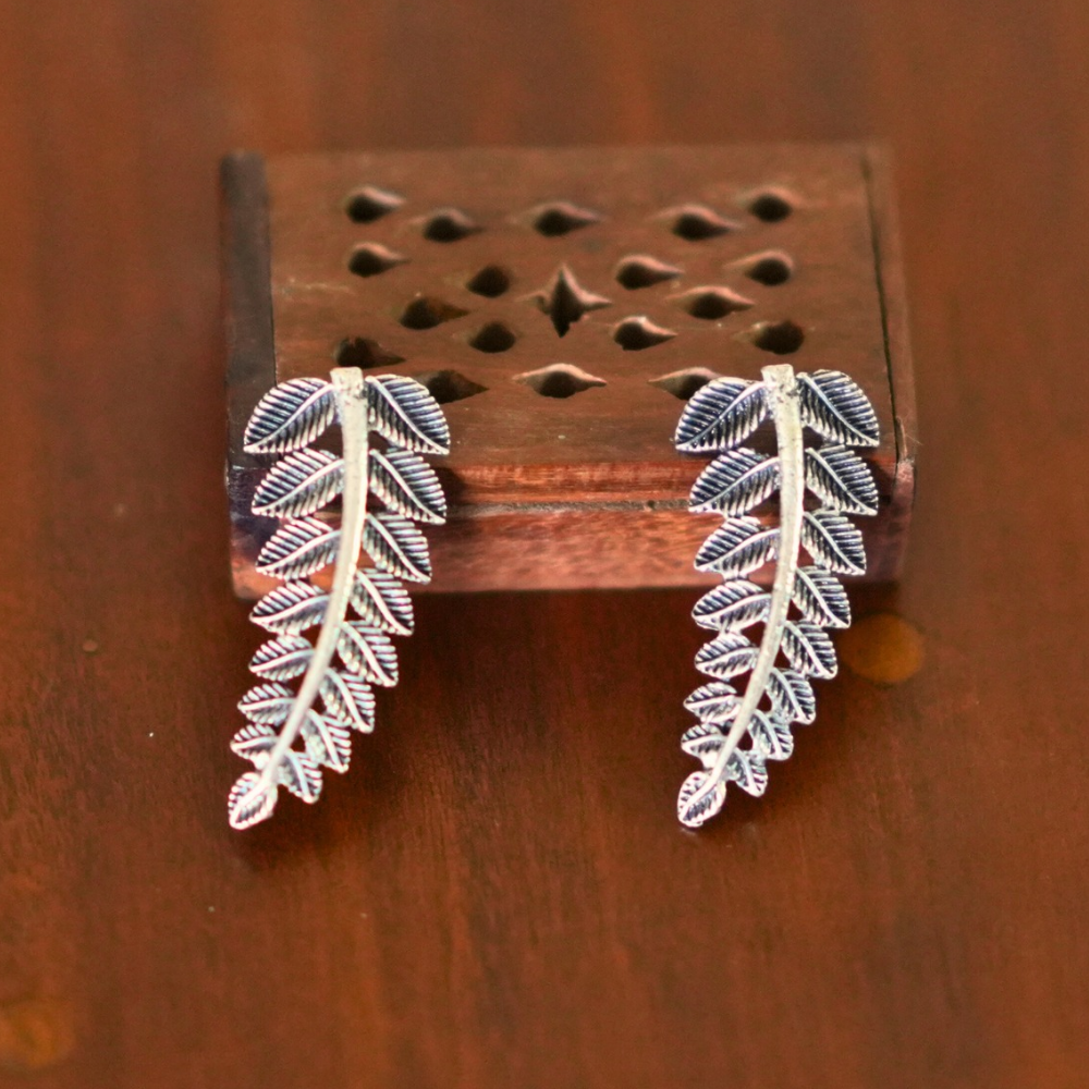 Silver Fernway Studs — Oxidised Statement Earrings