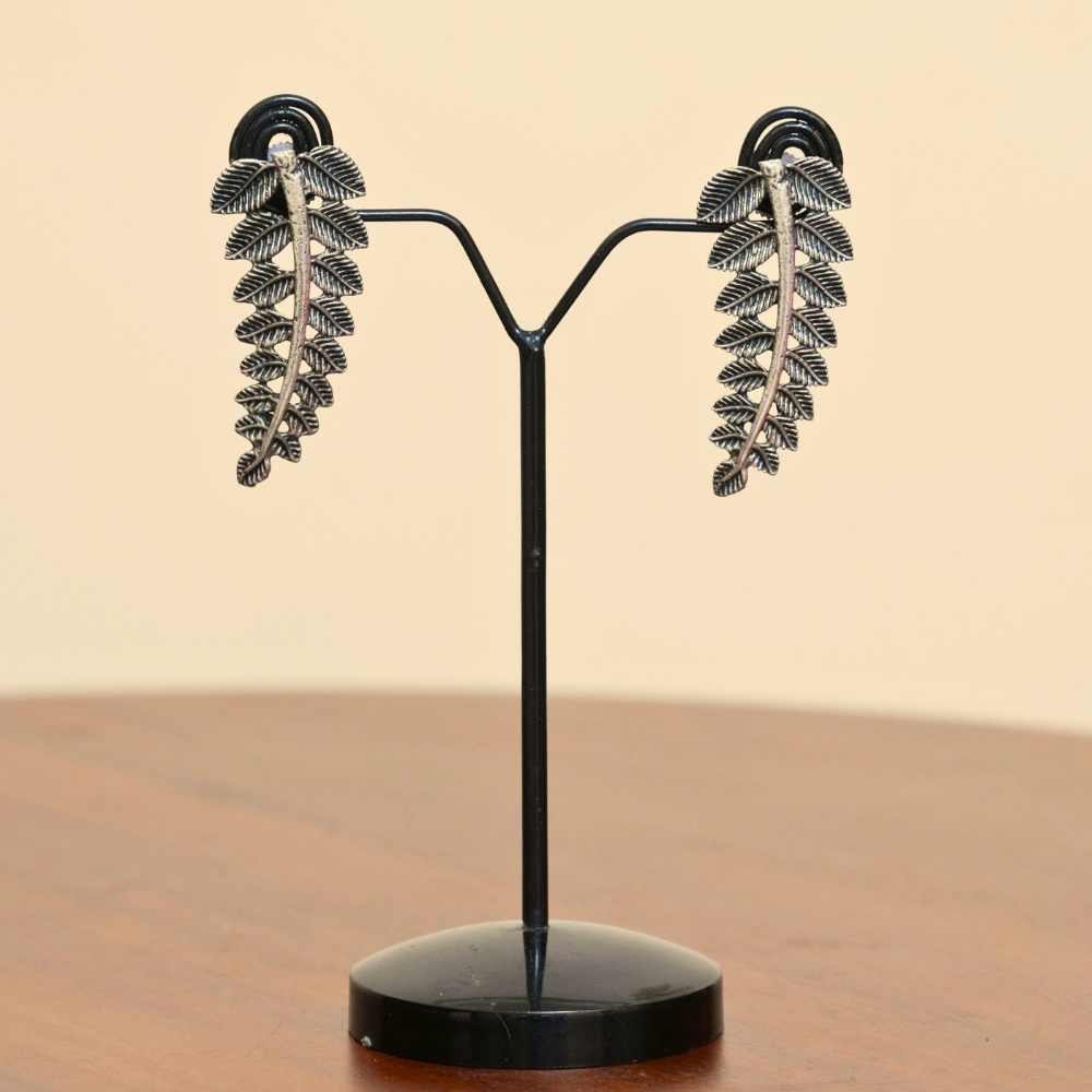 Silver Fernway Studs — Oxidised Statement Earrings - Image 2