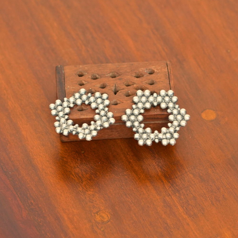 Floral Aura Studs — Oxidised Statement Earrings - Image 2