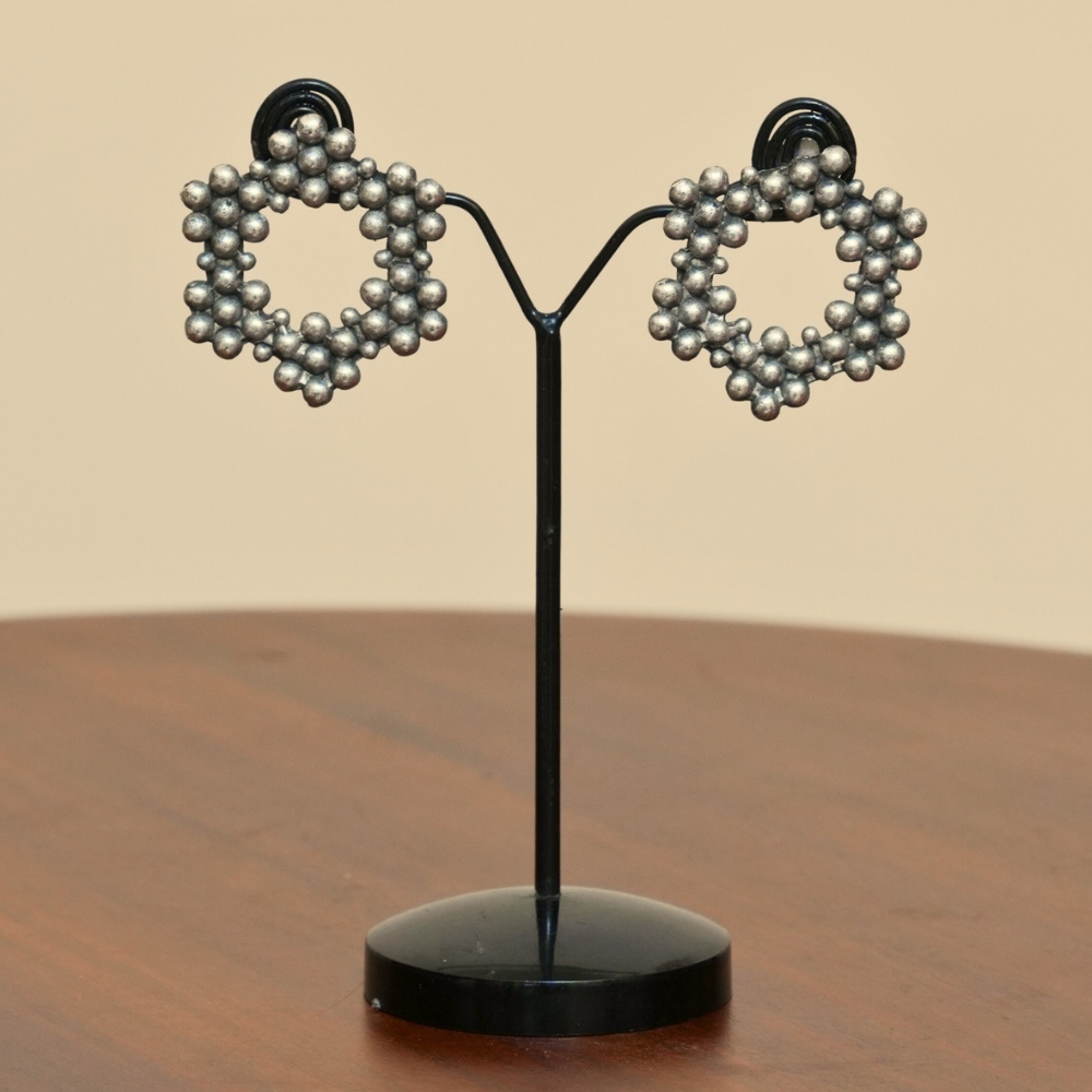 Floral Aura Studs — Oxidised Statement Earrings