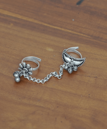 Chandraa — a silver bond of bloom and balance dual finger ring.