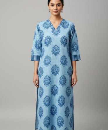 Sky Blue Printed Kurti Top