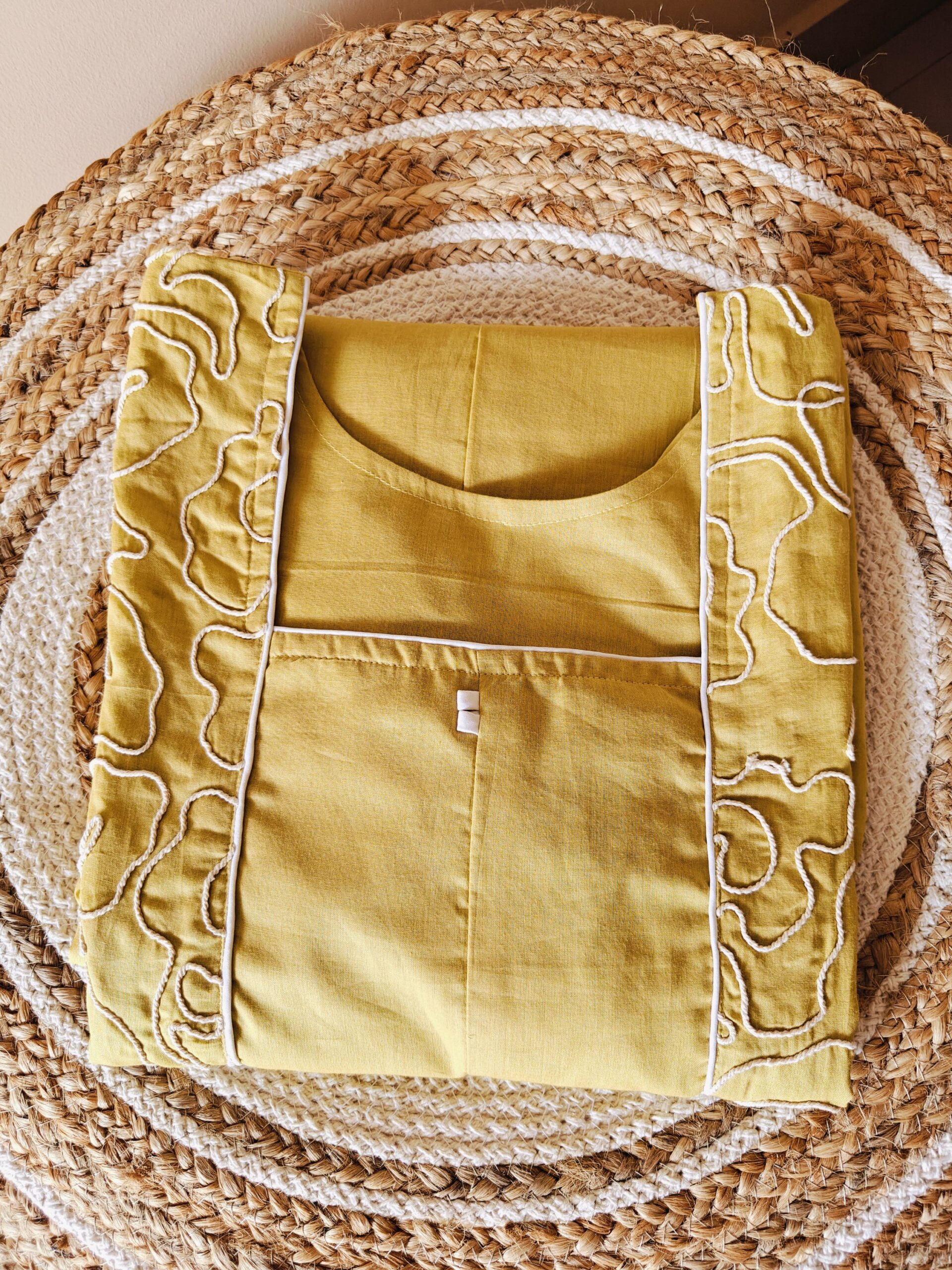 Pastel Mustard Thread Work Kurti Top - Image 3