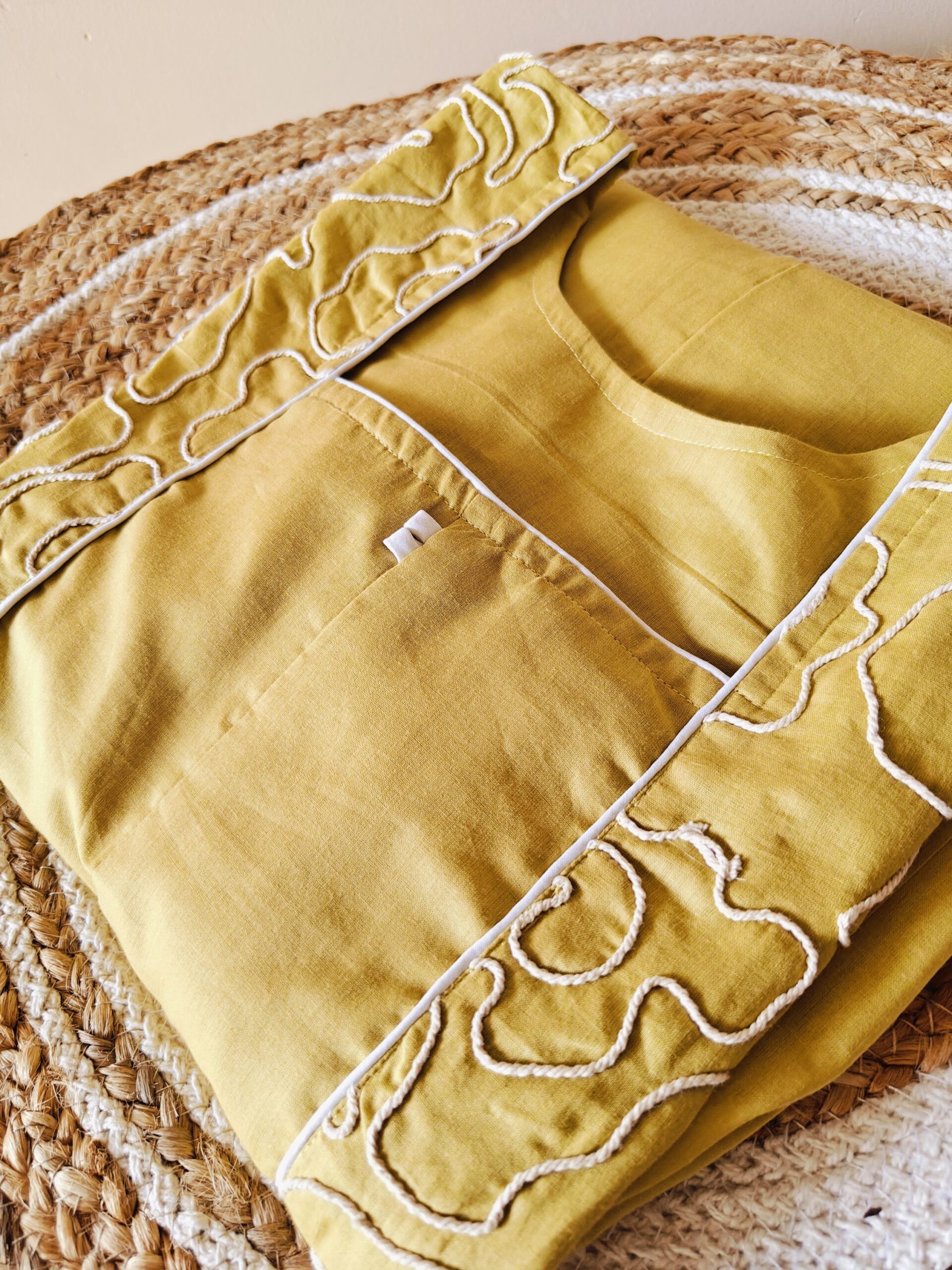Pastel Mustard Thread Work Kurti Top - Image 2