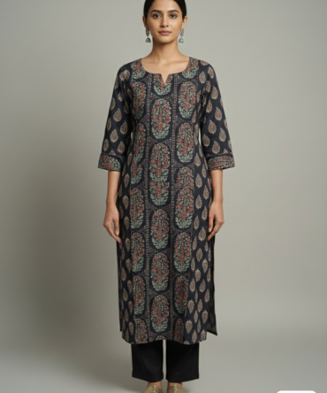 Midnight Floral Printed Kurti Top
