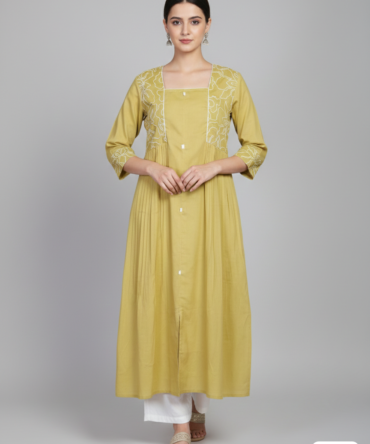 Pastel Mustard Thread Work Kurti Top