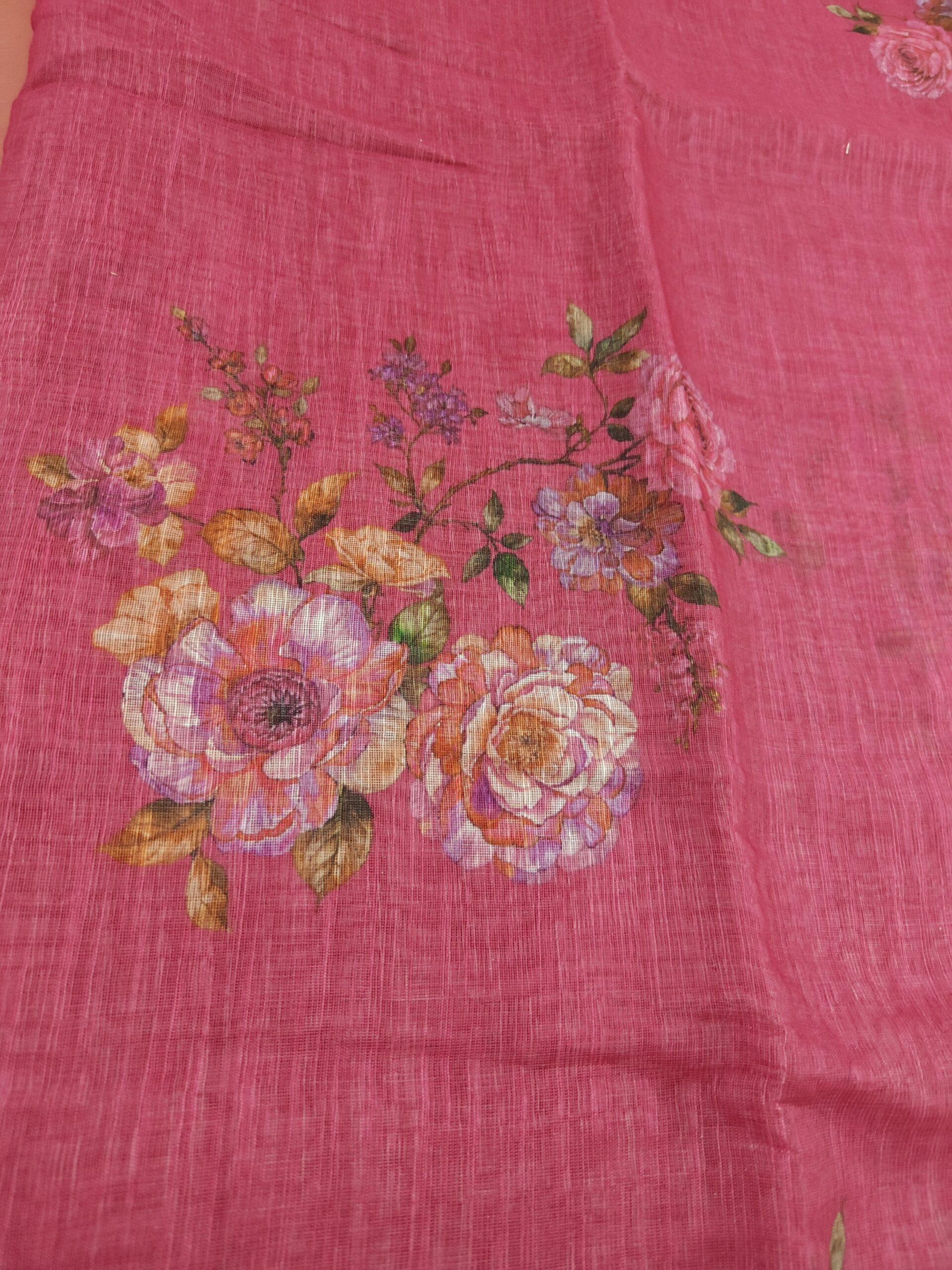 Vibrant Magenta Pink Floral Mini Supernet Cotton Saree - Image 6
