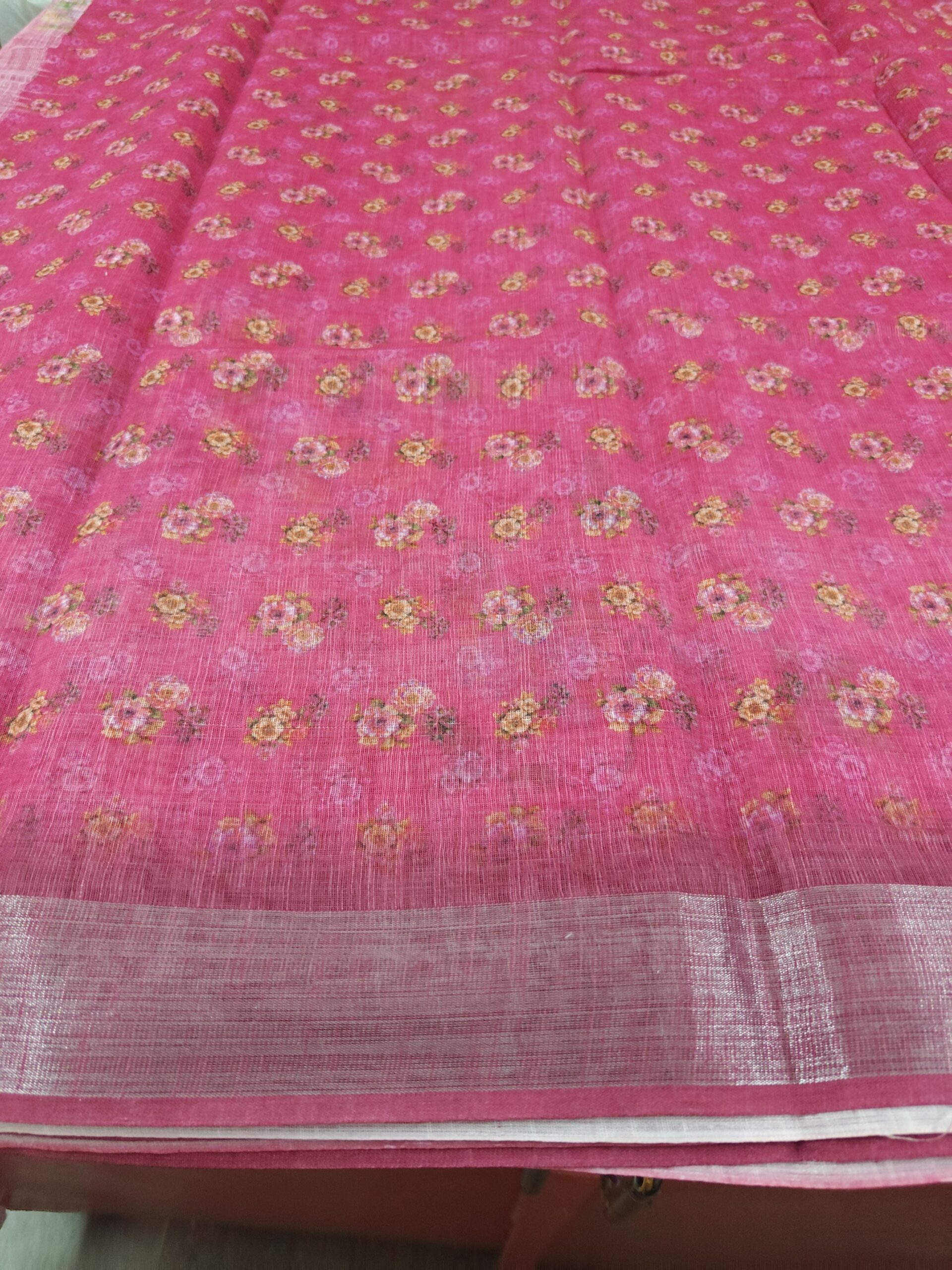 Vibrant Magenta Pink Floral Mini Supernet Cotton Saree - Image 5