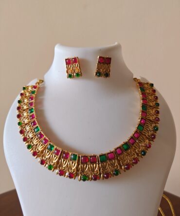 Ruby Green Temple Choker Necklace | Festive Antique Jewelry | Dagini