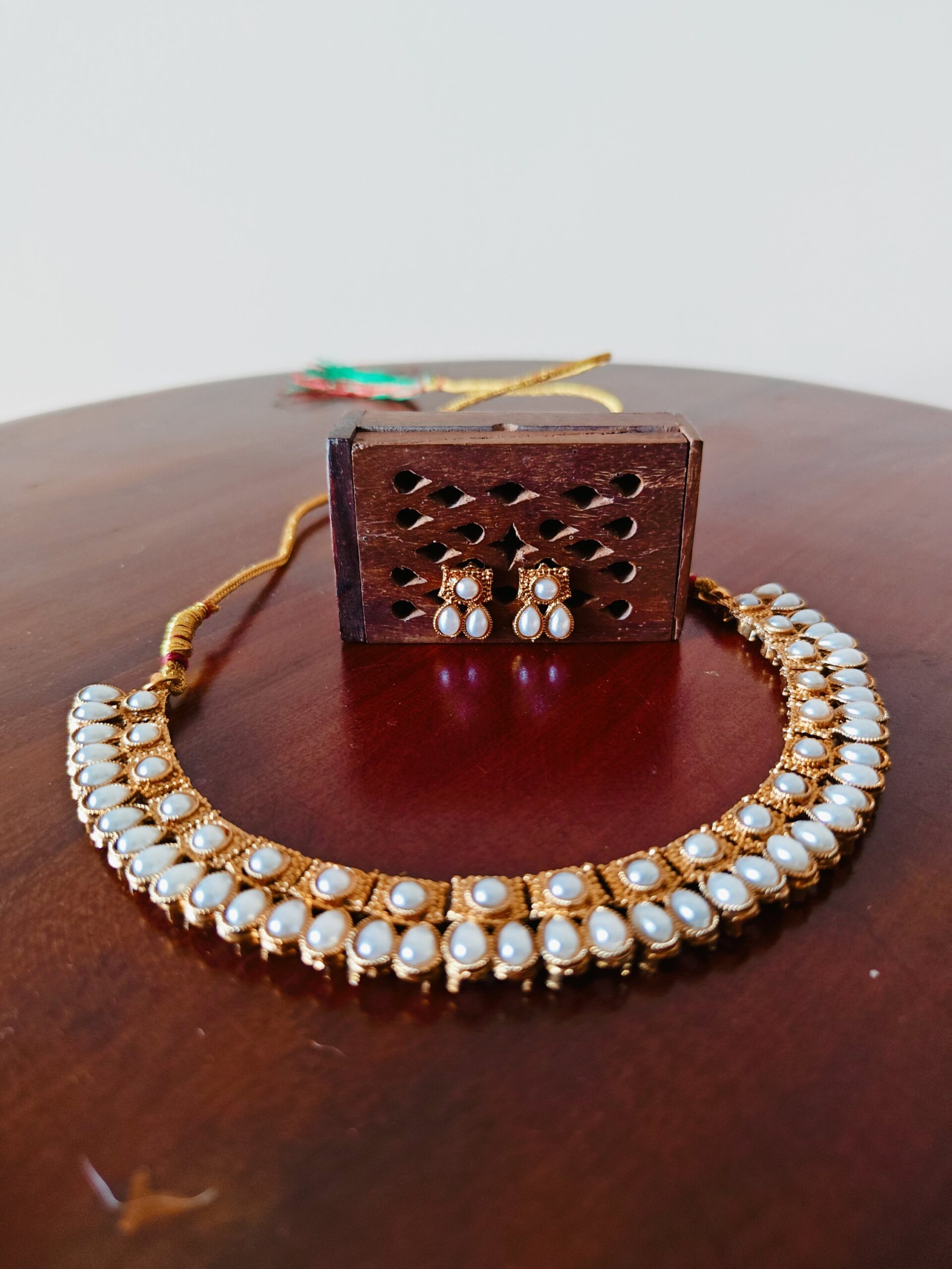 Ivory Pearl Festive Necklace Set | Elegant Pearl Jewelry | Dagini - Image 4