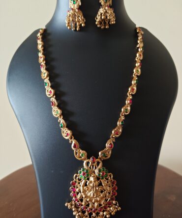 Lakshmi Temple Necklace | Pink Green Antique Jewelry | Dagini