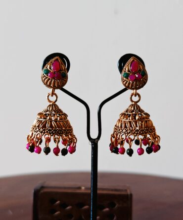 Rani Bead Temple Jhumka Earrings — Festive Heritage Jewelry
