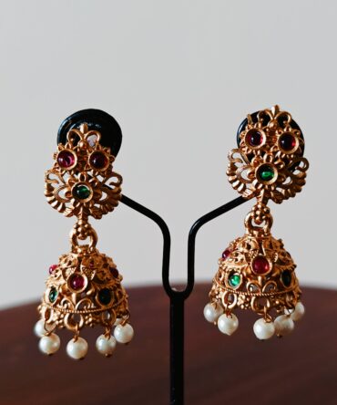 Vasanta Pearl Temple Jhumka Earrings — Festive Heritage Jewelry