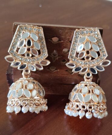 Rose Gold Mirror Pearl Jhumka Earrings — Festive Heritage Jewelry