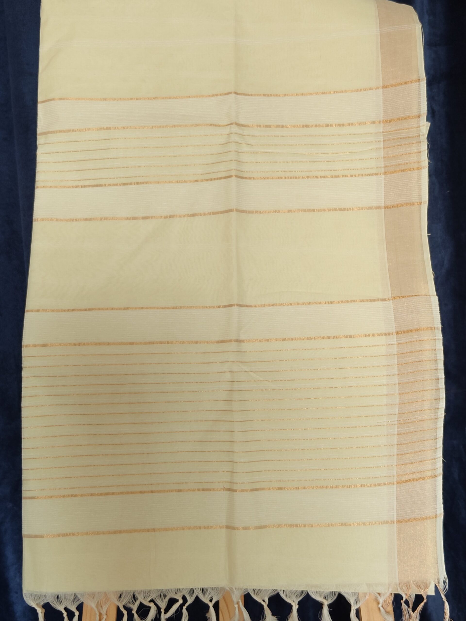 Lemon Pastel Golden Stripe Kerala Cotton Saree — Subtle Festive Elegance