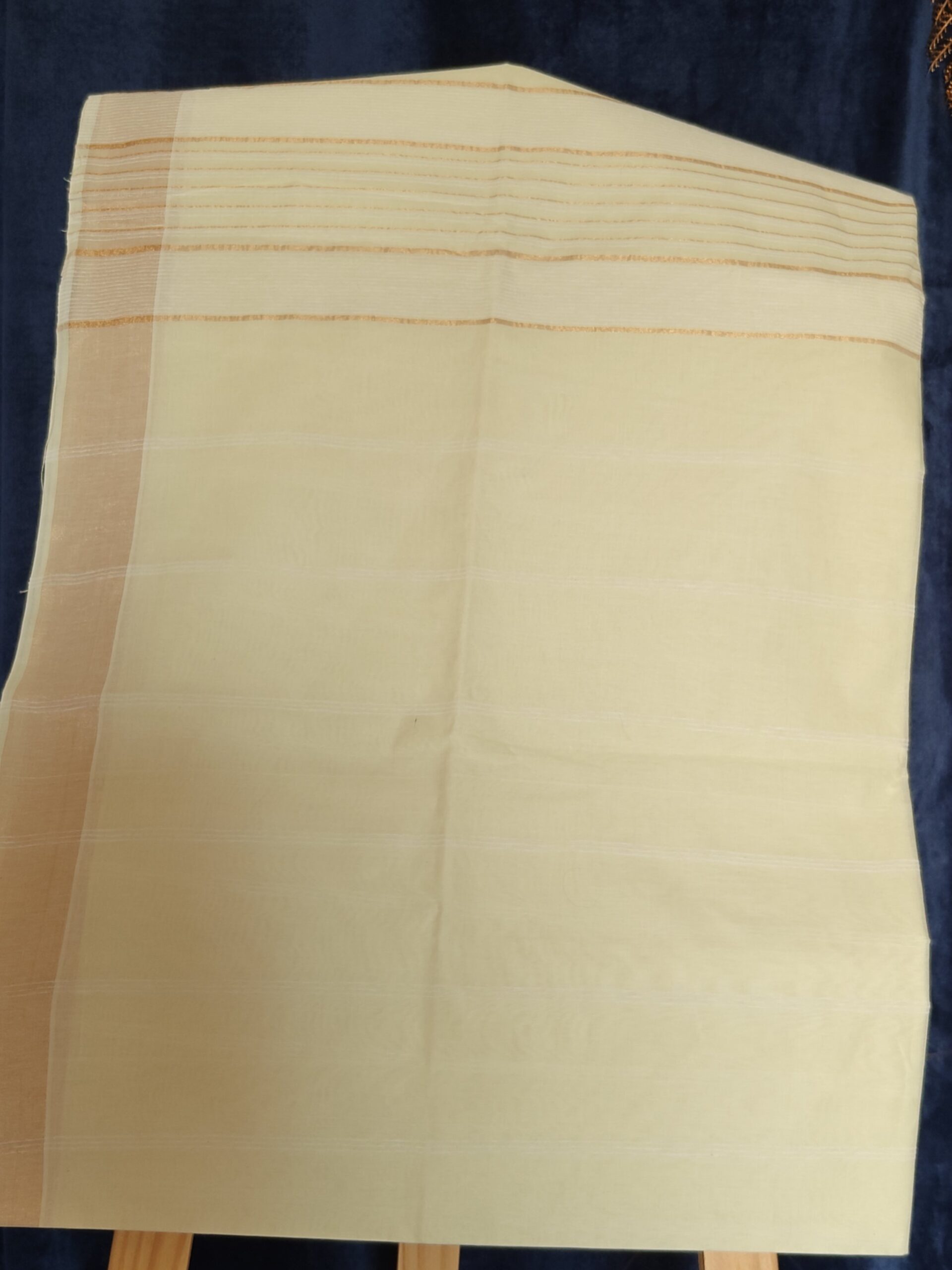 Lemon Pastel Golden Stripe Kerala Cotton Saree — Subtle Festive Elegance - Image 4