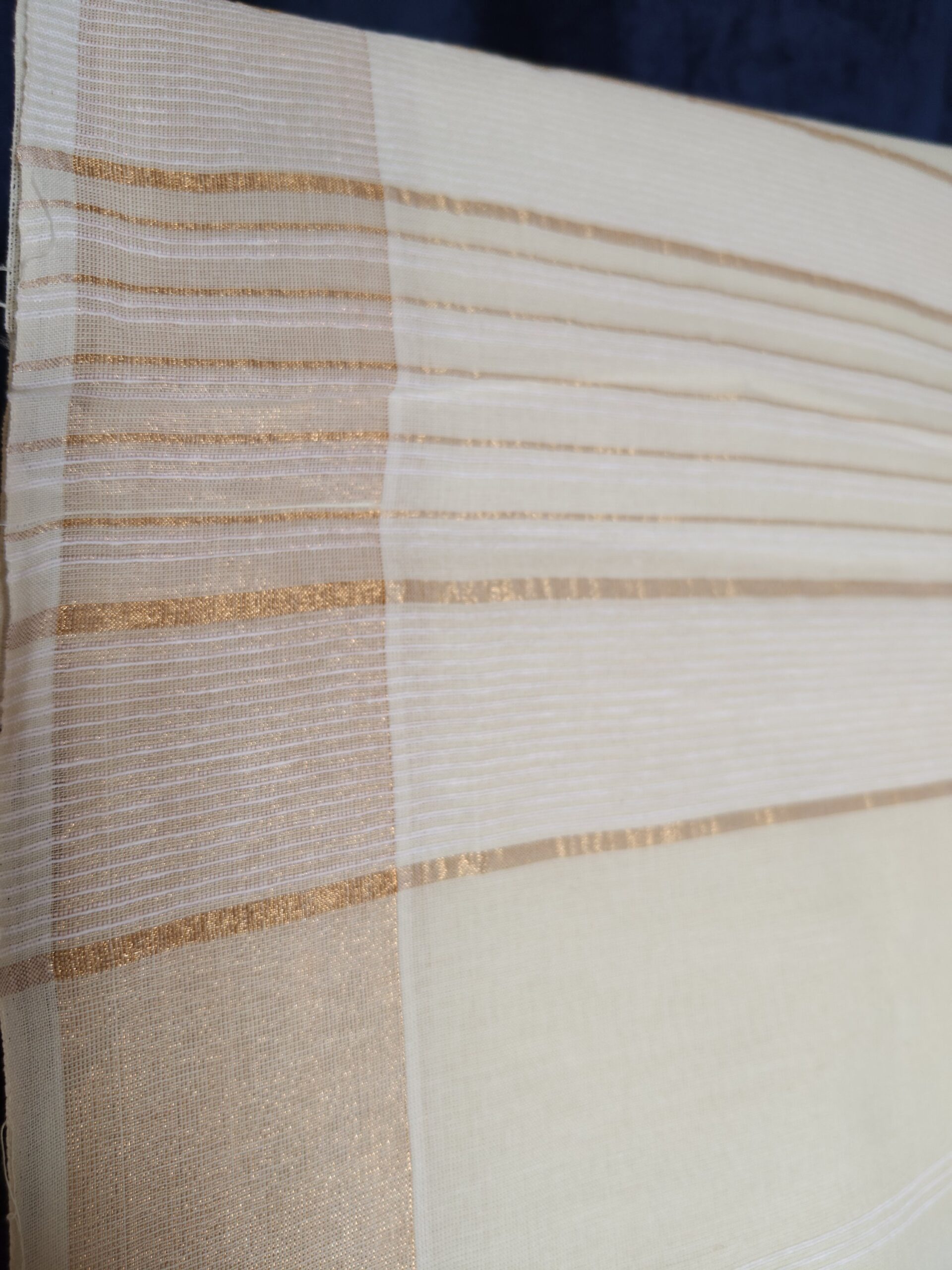 Lemon Pastel Golden Stripe Kerala Cotton Saree — Subtle Festive Elegance - Image 5