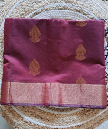 Maroon Zari Butta Soft Silk Saree with Printed Blouse — Classic Elegance with Rich Weave
