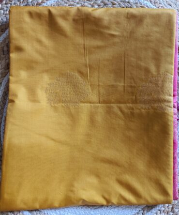 Mustard & Pink Zari Butta Soft Silk Saree — A Vibrant Blend of Tradition and Festive Charm